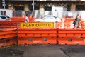 Road close sing was placed on barrier construction in Sydney,