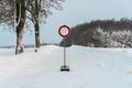 Road closed due to bad snowy weather codnitions Royalty Free Stock Photo
