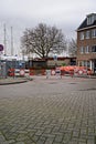 Road Closed due to flooded street after storm Henk in the city of Hoorn in the Netherlands