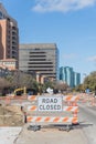 Road closed sign in Downtown Irving, Texas, USA Royalty Free Stock Photo