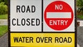 Road Closed Sign Due To Flood Water Over The Road Royalty Free Stock Photo