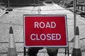 Road closed sign in roadworks Royalty Free Stock Photo