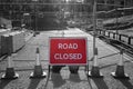Road closed sign in roadworks Royalty Free Stock Photo
