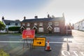 Road closure and diversion signage in UK village Royalty Free Stock Photo