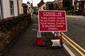 A road closure sign for Covid-19 social distancing Royalty Free Stock Photo