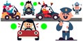 Road distracted clowns happy police write ticket vector graphics illustration