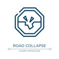 Road collapse icon. Linear vector illustration from universal warning signals collection. Outline road collapse icon vector. Thin Royalty Free Stock Photo