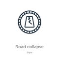 Road collapse icon. Thin linear road collapse outline icon isolated on white background from signs collection. Line vector sign, Royalty Free Stock Photo