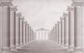 The road with the columns of the gate. Wallpaper for interior. 3D rendering.