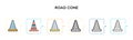 Road cone vector icon in 6 different modern styles. Black, two colored road cone icons designed in filled, outline, line and Royalty Free Stock Photo