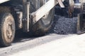 Road construction asphalt road by worker and roller machine. Asphalt road background Royalty Free Stock Photo