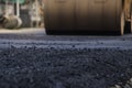 Road construction asphalt road by worker and roller machine. Asphalt road background Royalty Free Stock Photo