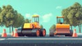 Road construction equipment. Road roller and road cones Royalty Free Stock Photo