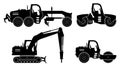 Road construction equipment black icons vector illustration on white