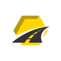 road construction logo road maintenance creative sign concept. Paving design template vector icon idea with highway.