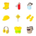 Road construction repair icons set, cartoon style Royalty Free Stock Photo