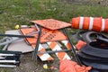 Road construction signs, pylons and other accessories Royalty Free Stock Photo