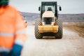 Highway and road construction site details - working tandem vibration machinery Royalty Free Stock Photo