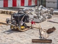Road construction vibrating plate construction site Royalty Free Stock Photo