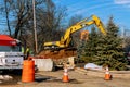 Road construction works with commercial equipment Royalty Free Stock Photo