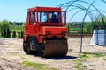 Road construction works with roller compactor machine Royalty Free Stock Photo