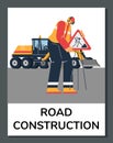 Road construction works and services advertising banner vector illustration. Royalty Free Stock Photo