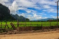 Road ,Cottage and green terraced rice field Royalty Free Stock Photo