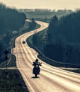 Road countryside with cars and motorbike