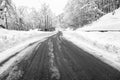 Brallo Road Pass wintertime. Black and white photo Royalty Free Stock Photo