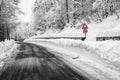 Brallo Road Pass wintertime. Black and white photo Royalty Free Stock Photo