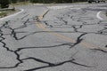 Road cracks repaired by tarmac Royalty Free Stock Photo