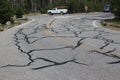 Road cracks repaired by tarmac Royalty Free Stock Photo