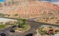 Road crossin beautiful canyon in summer season, aerial view Royalty Free Stock Photo