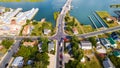 Road crossing at the entrance to the Chincoteague island. Drone view Royalty Free Stock Photo