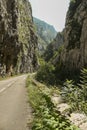 Road crossing a narrow valley in a sunny day