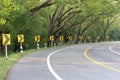 The road curve with street signs reflex light. Royalty Free Stock Photo