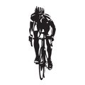 Road Cycling, Cyclist On Bicycle, Front View. Vector Silhouette