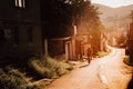 Road cyclist riding uphill