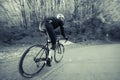 road cyclist in a snowy forest Royalty Free Stock Photo