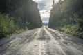 Giant pothole McCarthy Road from Chitina to McCarthy in Wrangell-St. Elias National Park Royalty Free Stock Photo