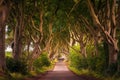 The Dark Hedges in Northern Ireland at sunset Royalty Free Stock Photo