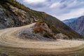 The road descends from the Katu-Yaryk pass to the valley of the Chulyshman River