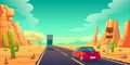 Road in desert with cars ride long asphalt highway