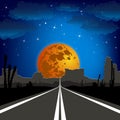 The road in the desert at night. Vector landscape. Royalty Free Stock Photo