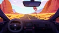 Road in desert view from car interior windshield Royalty Free Stock Photo