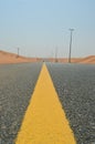 Road in the desert and the yellow center line Royalty Free Stock Photo