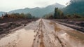 road destroyed by lines and landslides and mudflows.