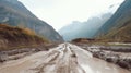 road destroyed by lines and landslides and mudflows.