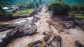 road destroyed by lines and landslides and mudflows.