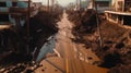 road destroyed by lines and landslides and mudflows.